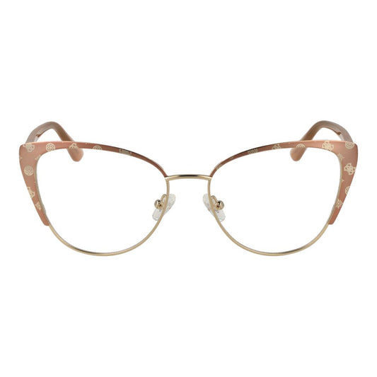 Guess Gold Women Glasses Frame in cat eye style, full-rim metal design with demo lenses, includes branded case, spring hinge for comfort.