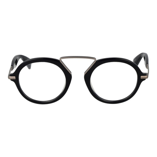 Yohji Yamamoto Black Men Glasses Frame, round black full-rim plastic eyewear for men.