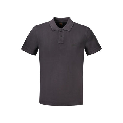 Hugo Boss Black Cotton Polo Shirt with short sleeves, 2 buttons, and logo print; sleek and stylish design.