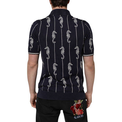Dolce & Gabbana Dark Blue Sea Horse Collared Polo T-shirt