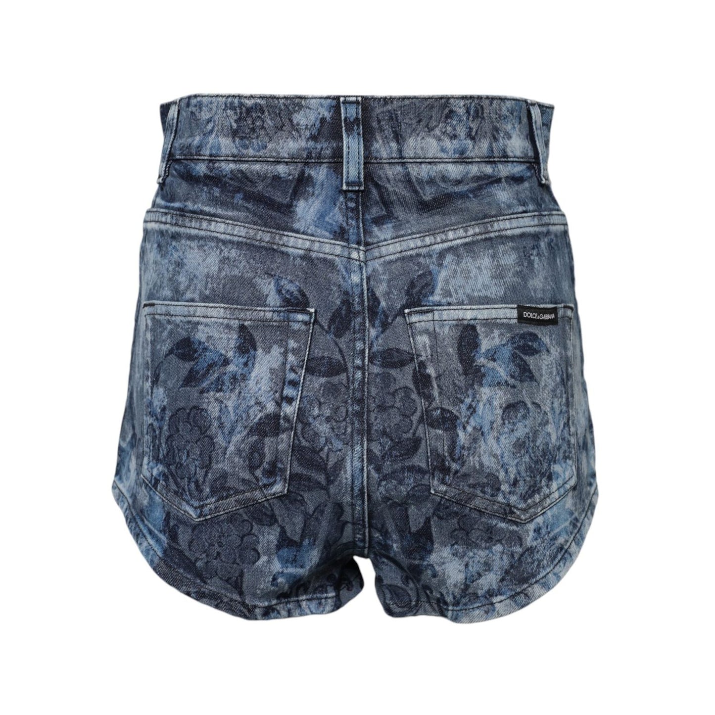 Dolce & Gabbana Blue Floral Print Denim Cotton Hot Pants Shorts