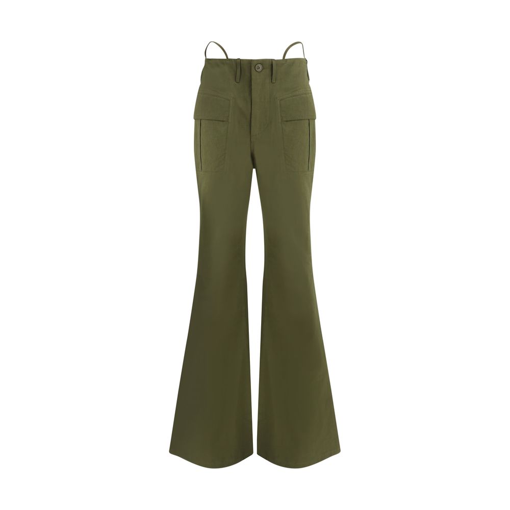 R13 Green Cotton Flared Pants