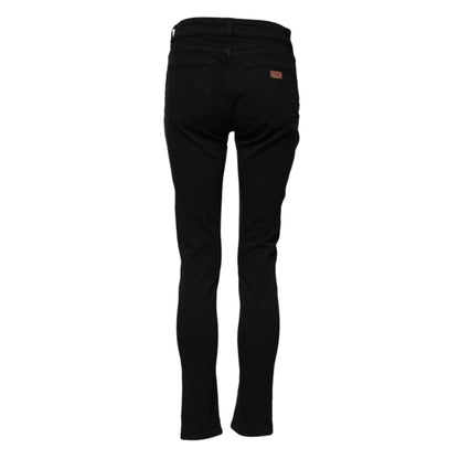 Dolce & Gabbana Black Cotton Logo Skinny Mid Waist Denim Jeans