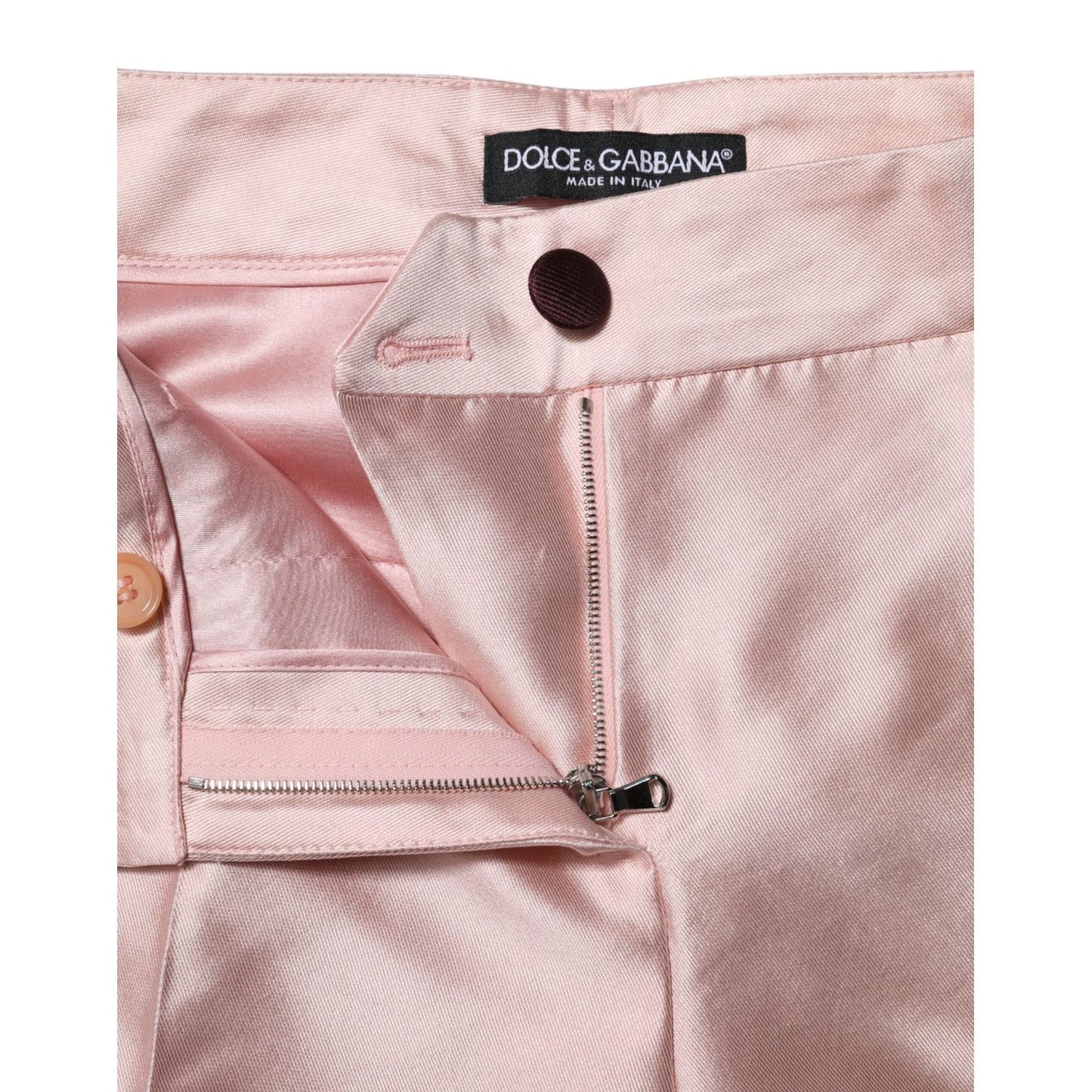Dolce & Gabbana Pink Satin High Waist Tapered Pants