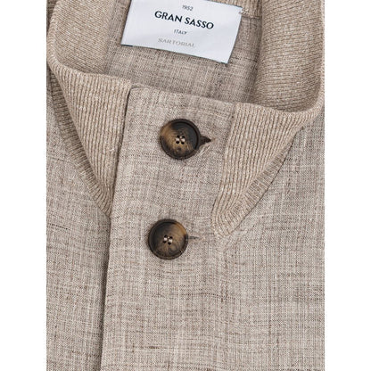Gran Sasso Beige Linen Biker Jacket