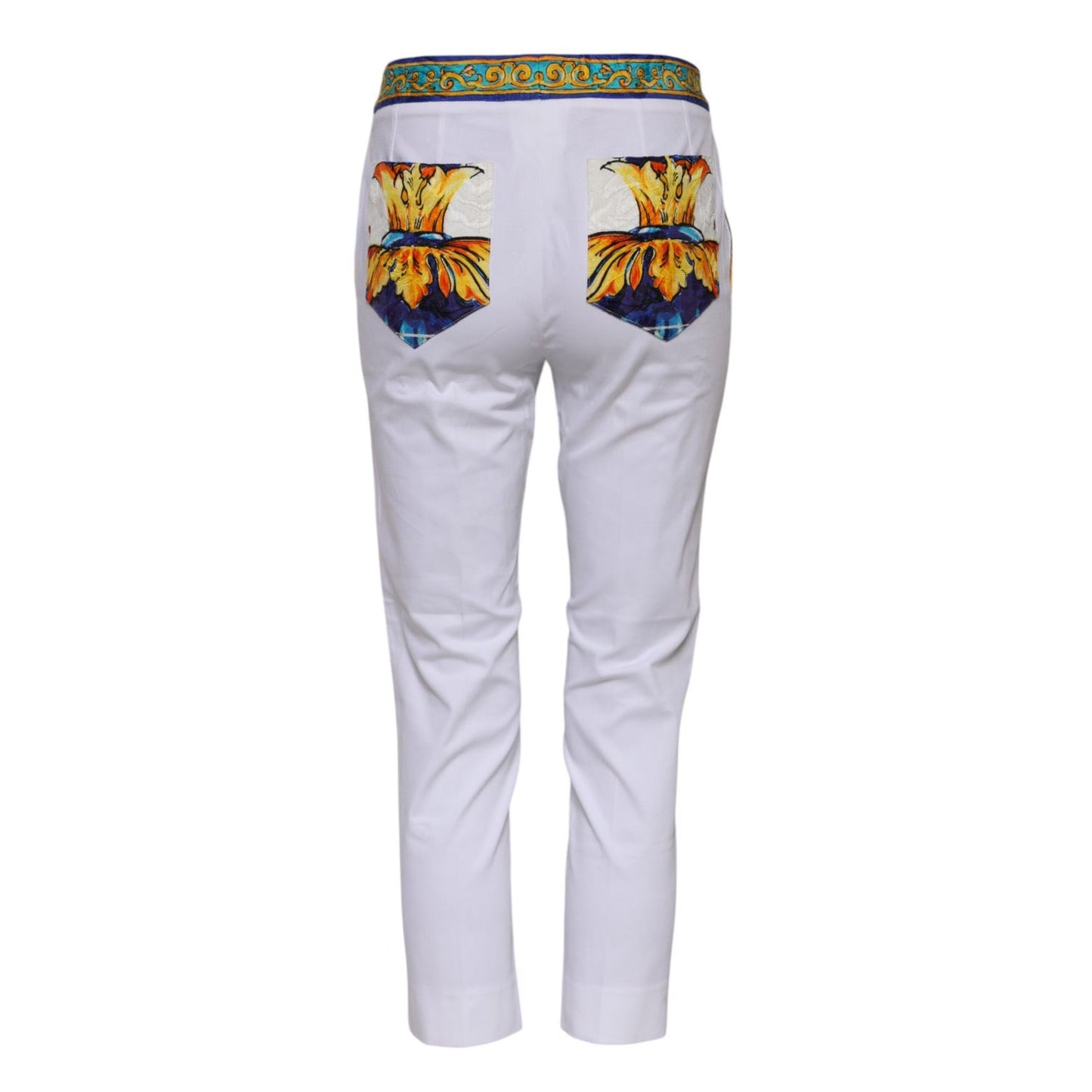 Dolce & Gabbana White Cotton Mid Waist Tapered Trouser Pants