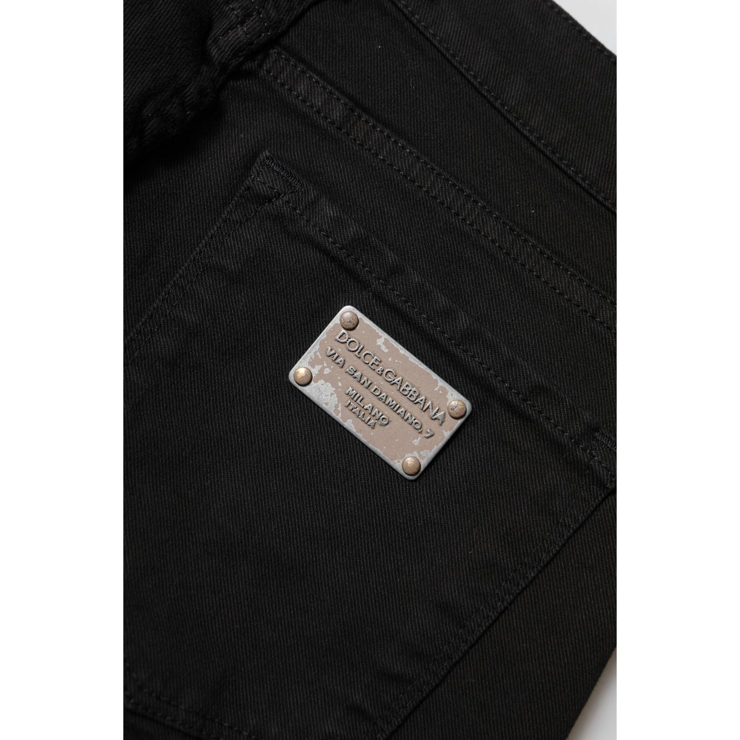 Dolce & Gabbana Black Cotton Logo Skinny Mid Waist Denim Jeans