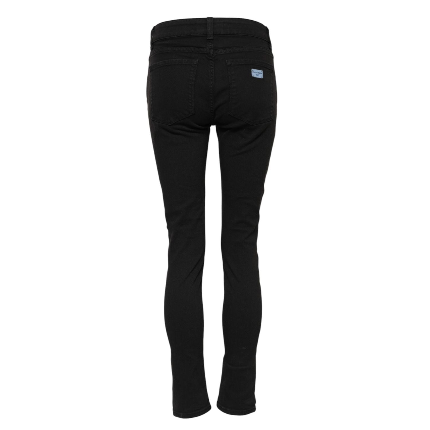 Dolce & Gabbana Black Cotton Logo Skinny Mid Waist Denim Jeans