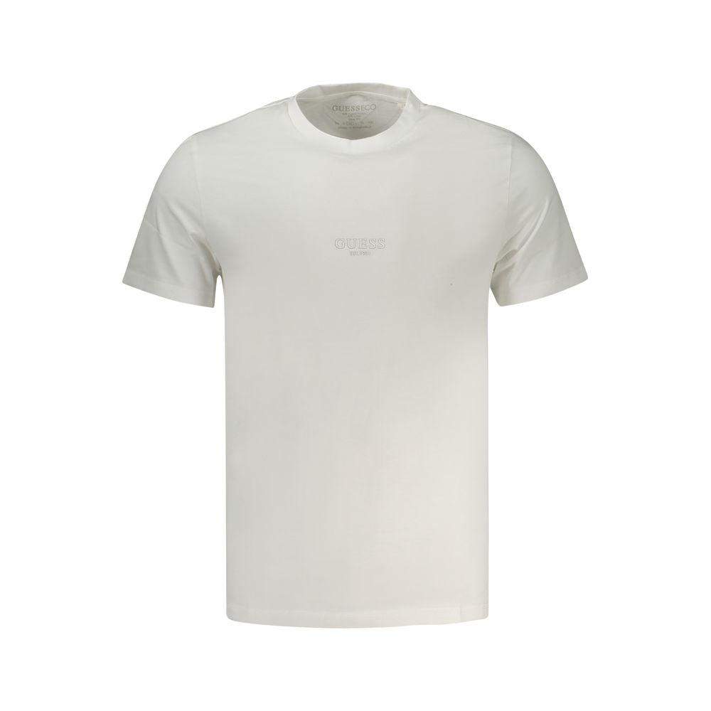 Guess Jeans White Cotton T-Shirt with short sleeves, slim fit, crew neck, printed logo, and made from organic cotton.