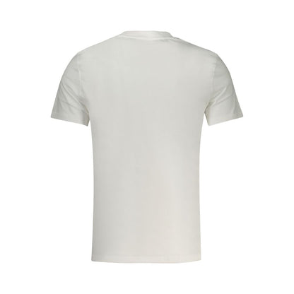 Back view of Guess Jeans White Cotton T-Shirt, short sleeve, slim fit, crew neck, featuring logo print, made from organic cotton.