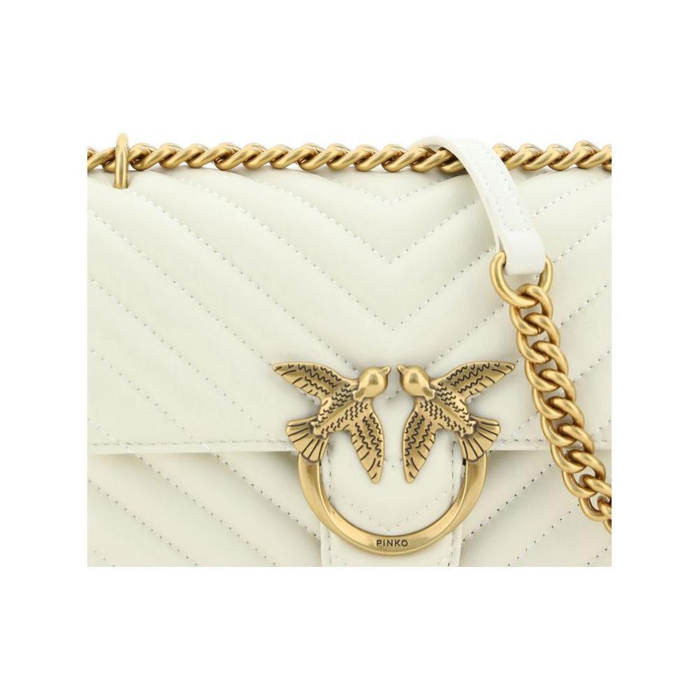 PINKO White Calf Leather Bos Taurus Shoulder Bag