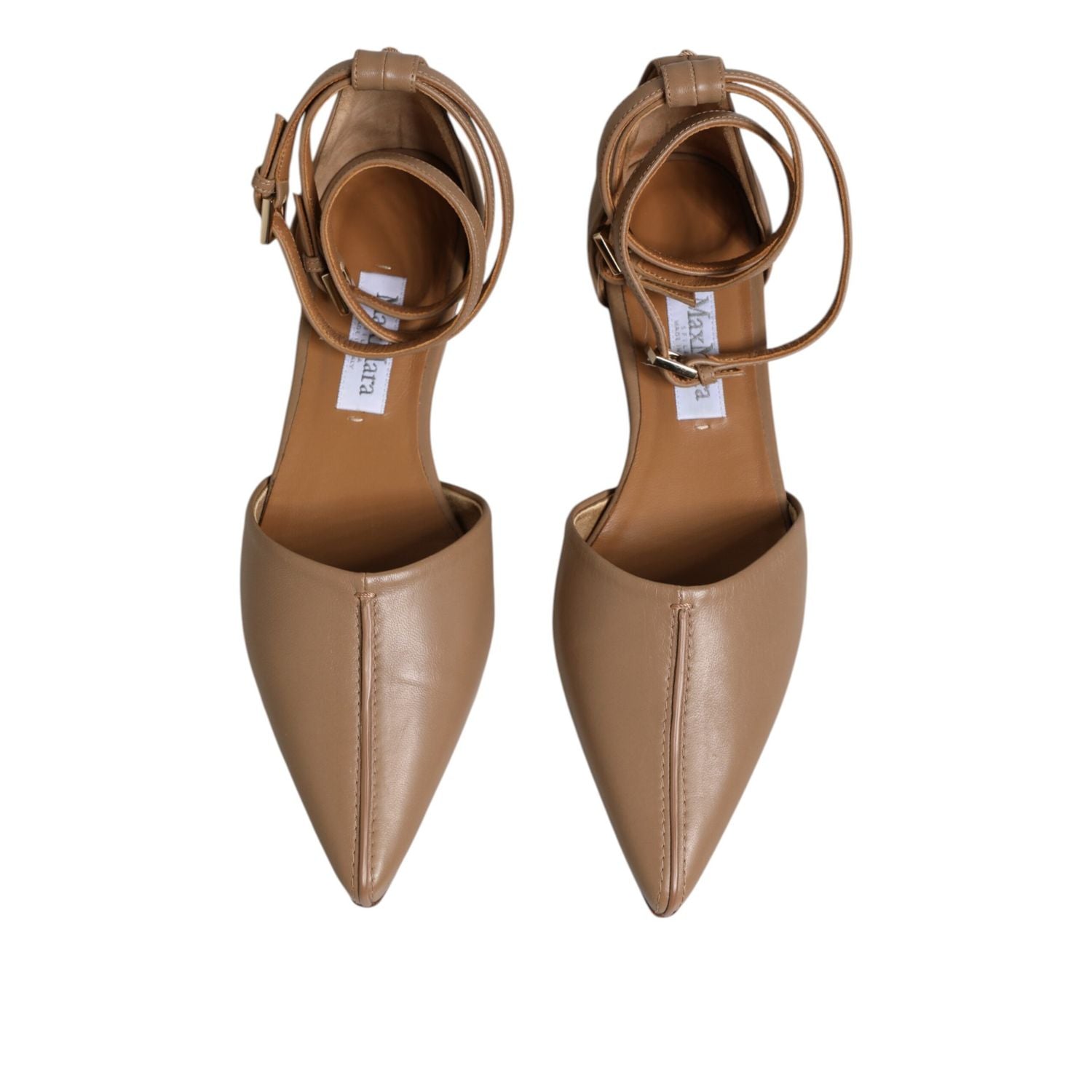 Max Mara Beige Leather Pointed Toe Sandals Ballet Flat Shoes