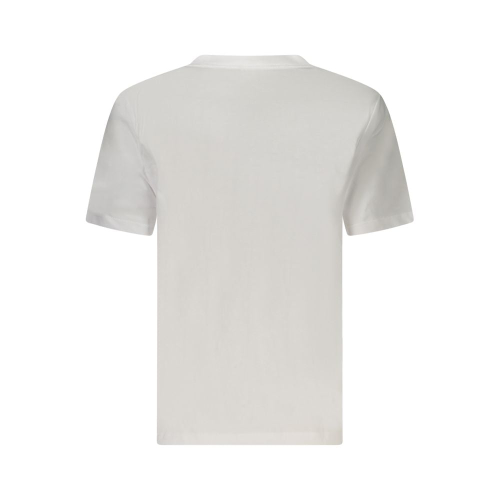 Calvin Klein White Cotton Women T-Shirt with crew neck and short sleeves, showcasing iconic logo print, perfect for modern style.