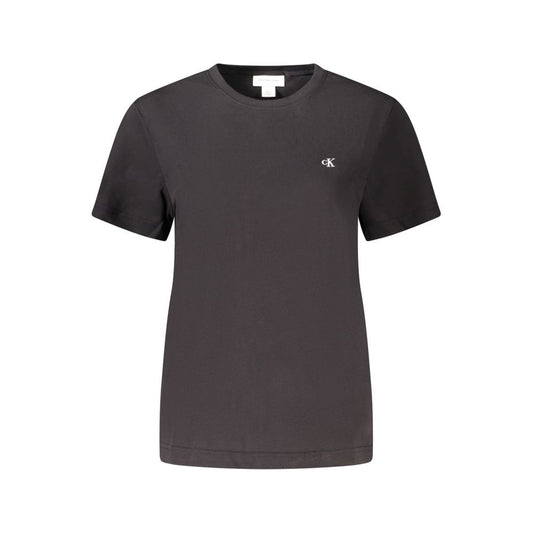 Calvin Klein Black Cotton Women T-Shirt with crew neck and iconic logo embroidery, showcasing minimalist elegance and style.