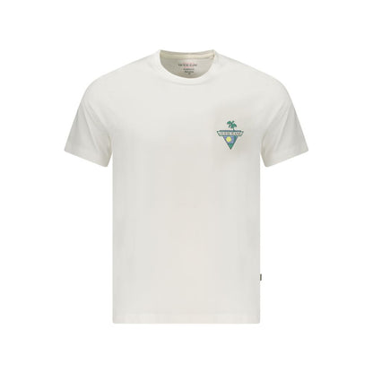 Guess Jeans White Cotton T-Shirt with short sleeves, crew neck, and logo print, made of organic cotton.