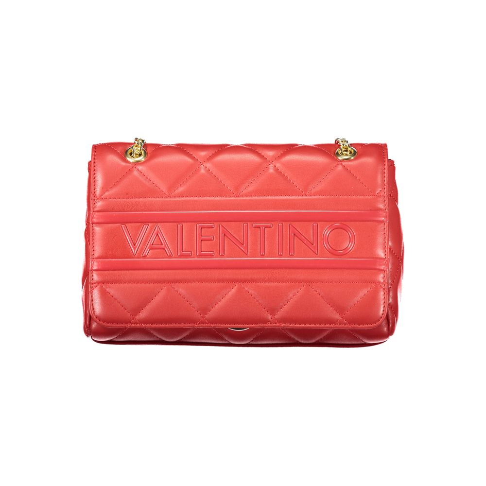 Mario Valentino Red Polyethylene Women Handbag with gold chain detail and quilted design, featuring a prominent logo on the front.