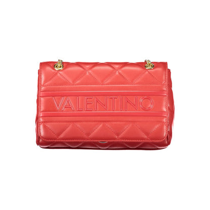 Mario Valentino Red Polyethylene Women Handbag with gold chain detail and quilted design, featuring a prominent logo on the front.