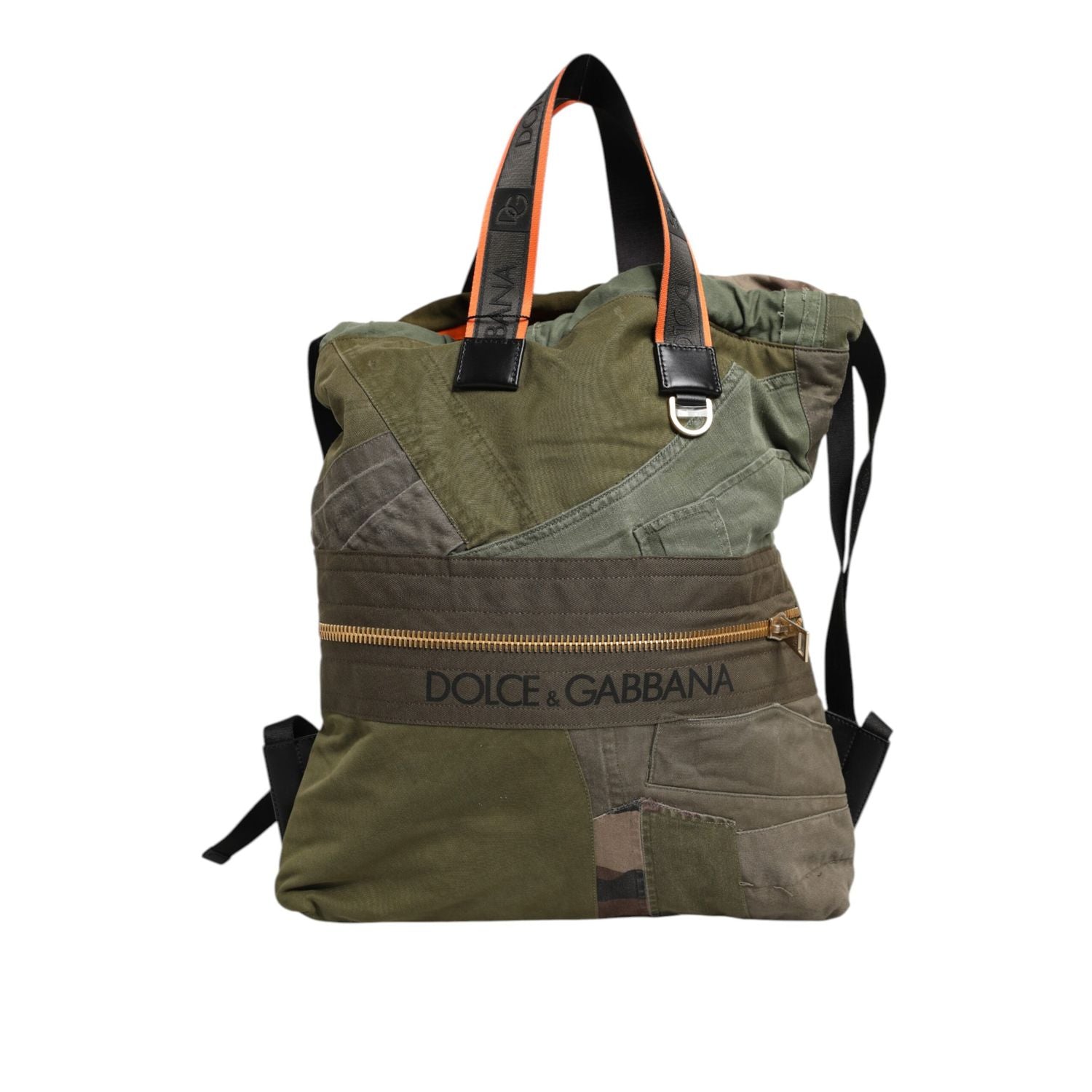 Dolce & Gabbana Military Green Patchwork Rucksack Backpack Bag