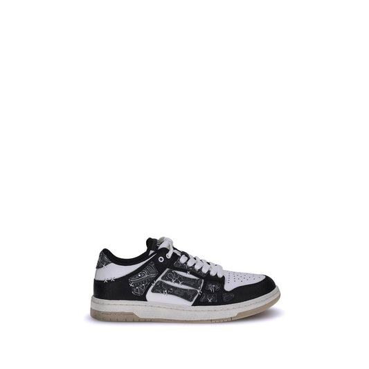 Black and white Amiri Bandana Skel Sneakers with lace-up closure and bandana motif patch.