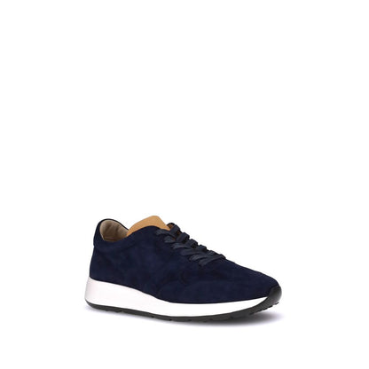Tod's Black Calf Leather Bos Taurus Low Top Sneakers in navy, showcasing sleek design and extra-light sole on white background.