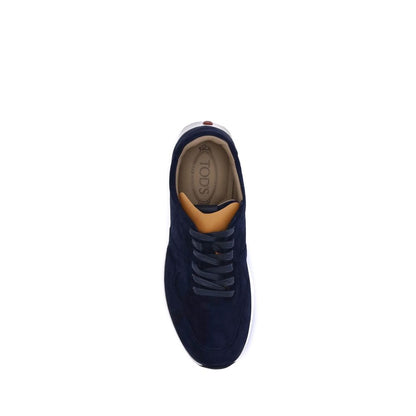 Top view of Tod's Black Calf Leather Bos Taurus Low Top Sneakers in suede with rubber detail and logo on the tongue.