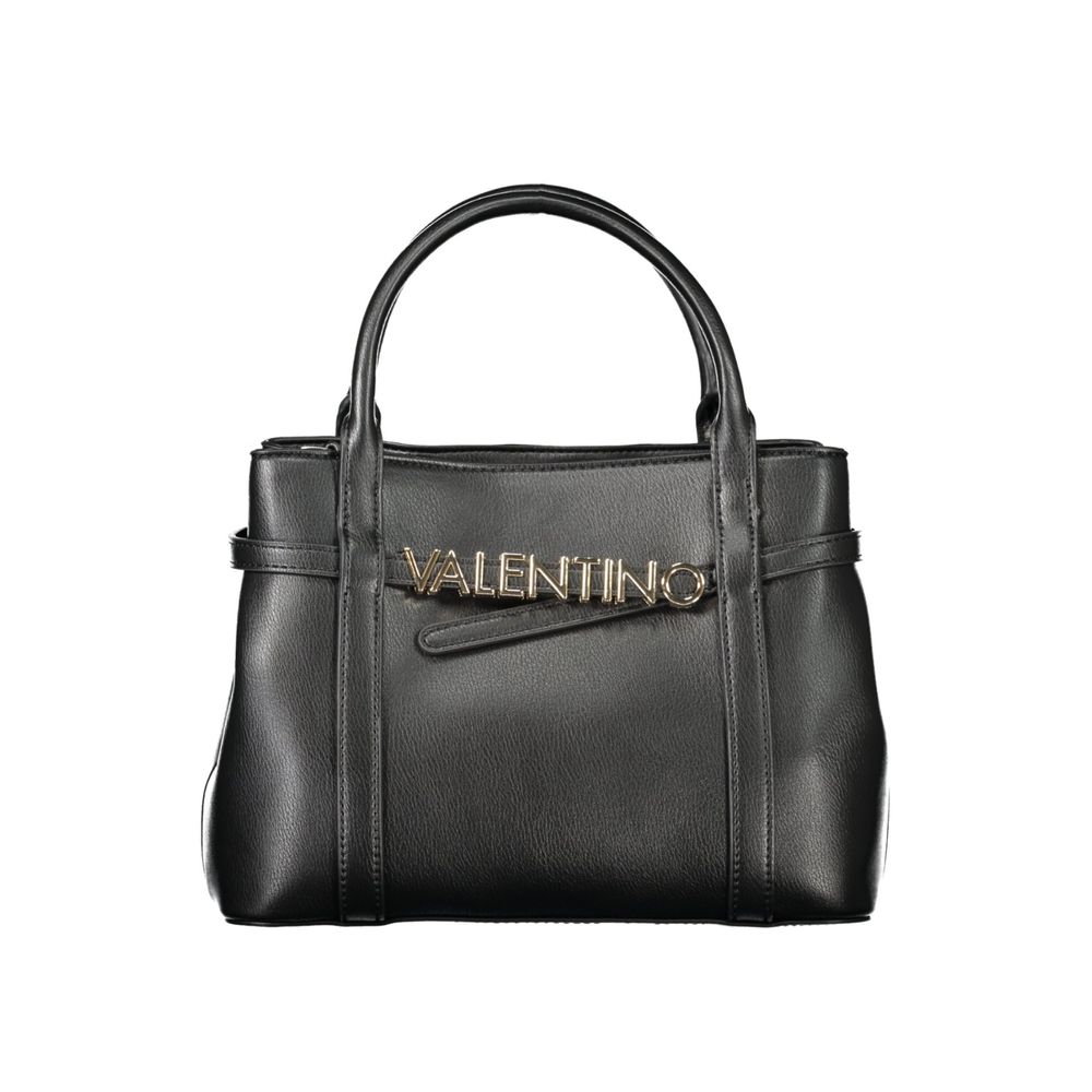 Mario Valentino Black Polyethylene Women Handbag with twin handles and shoulder strap, showcasing elegance and functionality.