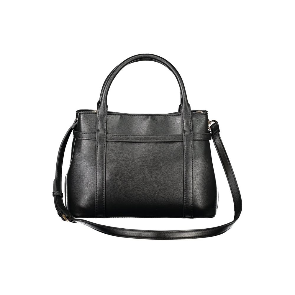 Mario Valentino Black Polyethylene Women Handbag with twin handles and adjustable strap.