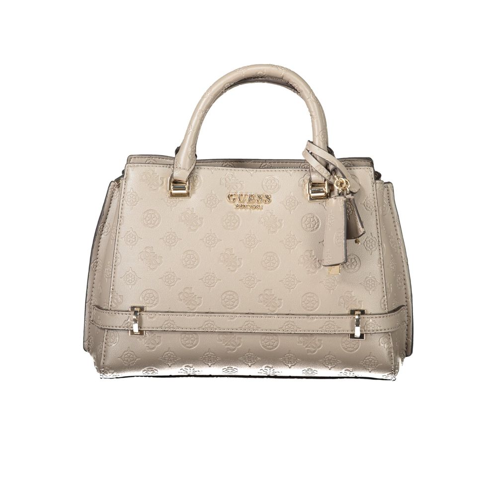 Guess Jeans Beige Polyethylene Women Handbag with two handles and adjustable shoulder strap.