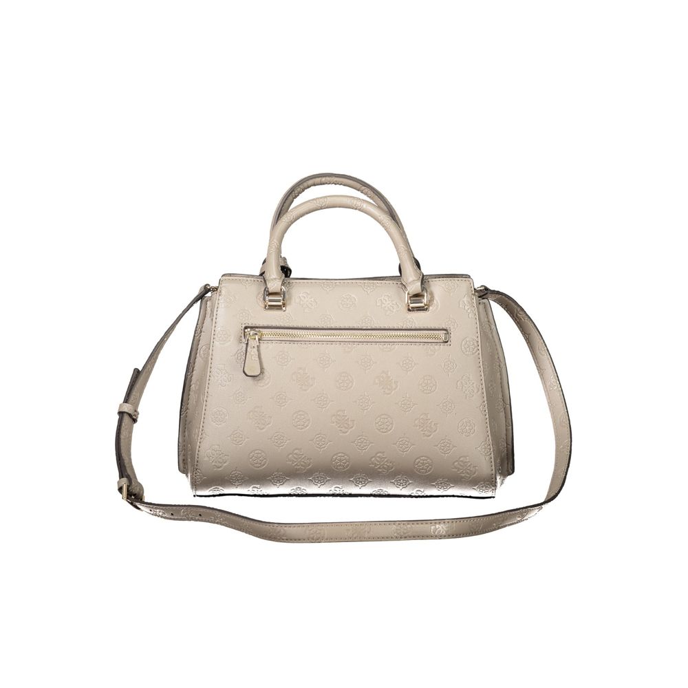 Alt Tag: Guess Jeans Beige Polyethylene Women Handbag with dual handles, adjustable strap, and protective feet.