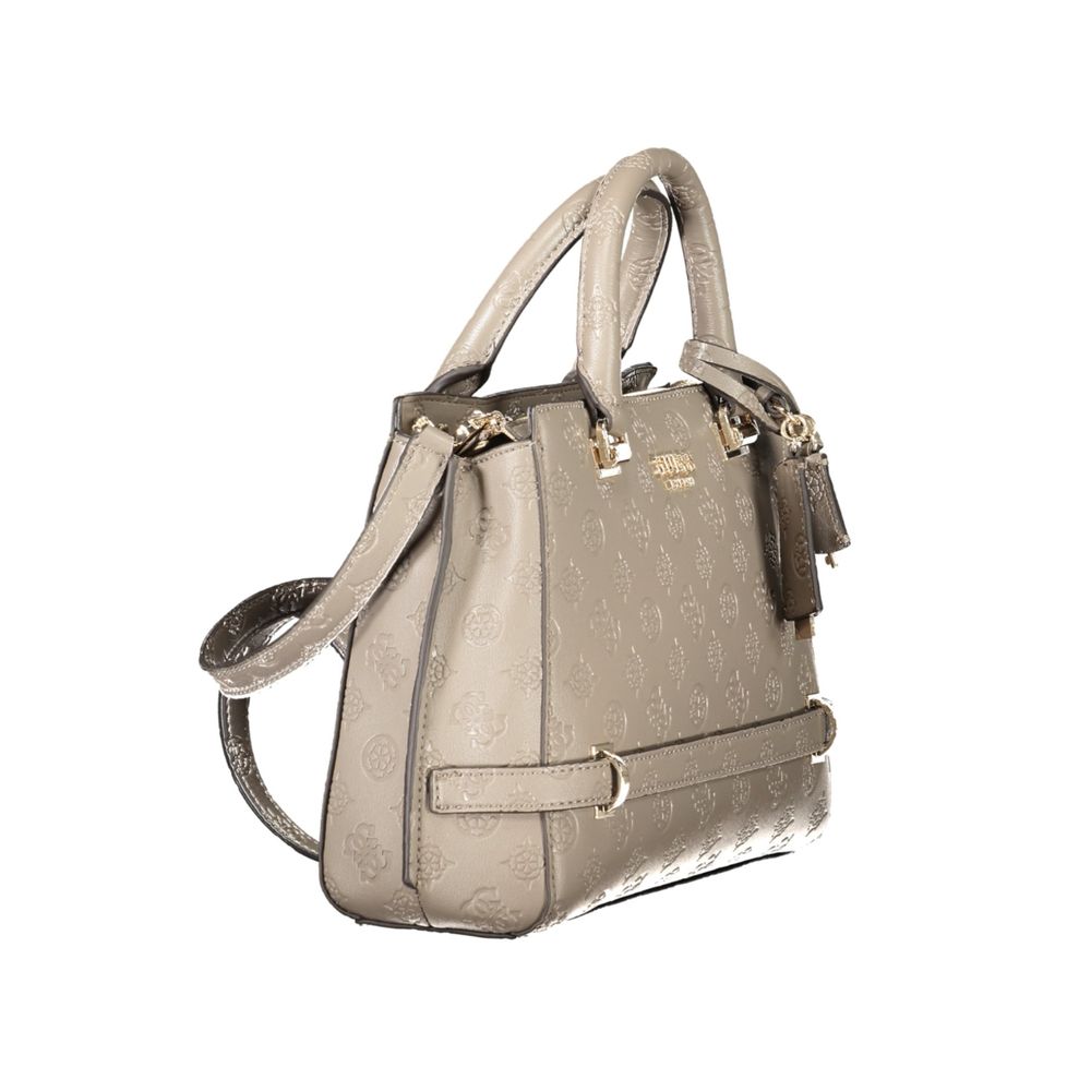 Guess Jeans Beige Polyethylene Women Handbag with versatile tone, durable design, two handles, and detachable shoulder strap.
