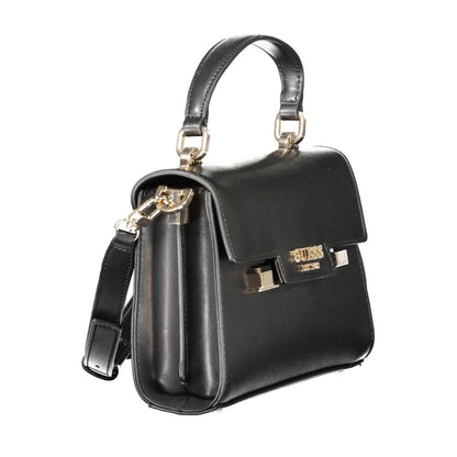 Guess Jeans Black Polyethylene Women Handbag with shoulder strap and gold accents, eco-friendly and stylish accessory
