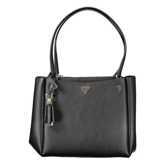 Guess Jeans Black Polyethylene Women Handbag with twin shoulder handles and external pockets for urban chic style and practicality.