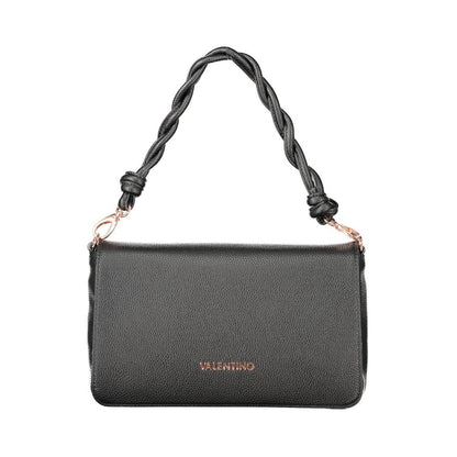 Mario Valentino Black Polyethylene Women Handbag with twisted handle, adjustable strap, and zip closure, showcasing elegant craftsmanship.