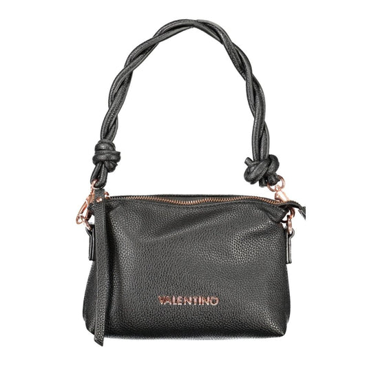 Mario Valentino Black Polyethylene Women Handbag with logo, adjustable strap, and zip closure.