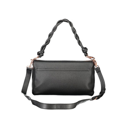 Mario Valentino Black Polyethylene Women Handbag with detachable strap, showcasing sleek design and craftsmanship.