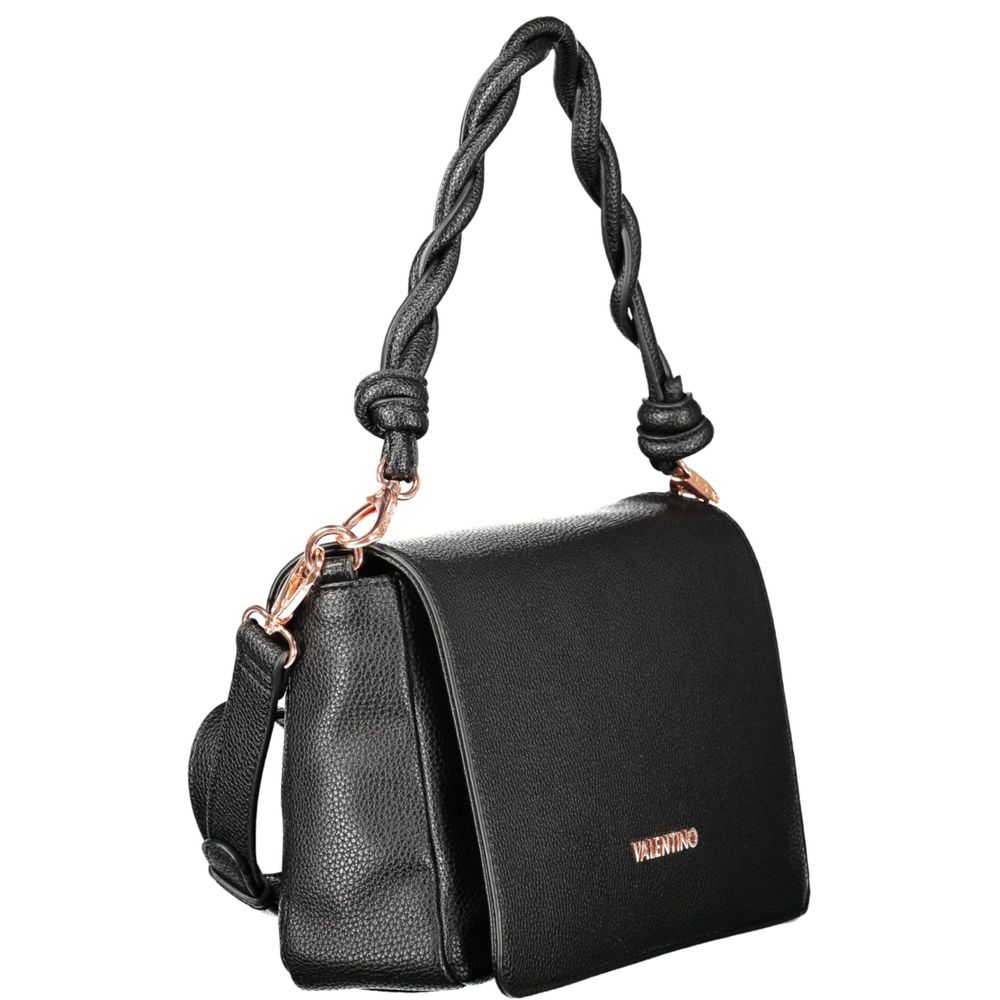 Mario Valentino Black Polyethylene Women Handbag with removable shoulder handle and adjustable strap, featuring sleek design and secure closure.