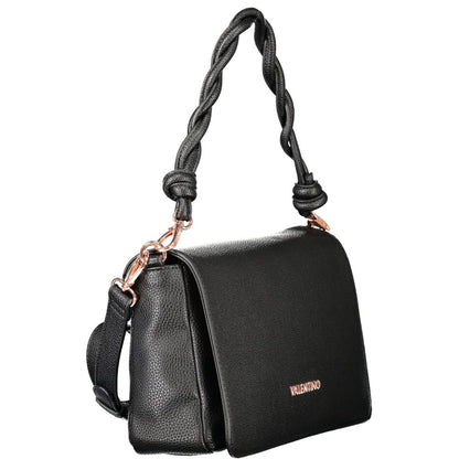Mario Valentino Black Polyethylene Women Handbag with removable shoulder handle and adjustable strap, featuring sleek design and secure closure.