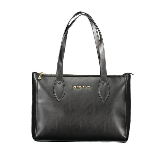 Luxurious Mario Valentino Black Polyethylene Women Handbag with dual handles and sleek zip closure; perfect for urban sophistication.