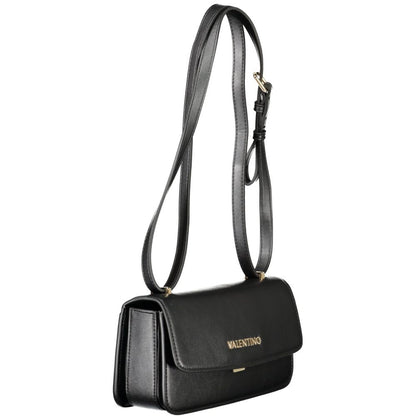 Mario Valentino Black Polyethylene Women Handbag with shoulder strap, showing sleek and elegant design with automatic closure.