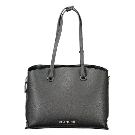 Mario Valentino Black Polyethylene Women Handbag with expandable zip and iconic logo.
