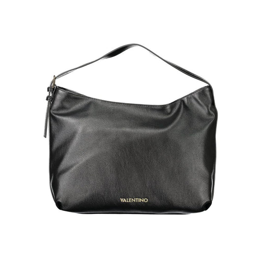 Mario Valentino Black Polyethylene Women Handbag with adjustable strap and zip closure, featuring iconic Valentino logo.