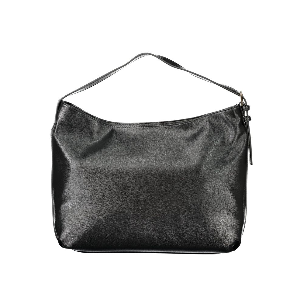 Mario Valentino Black Polyethylene Women Handbag with adjustable shoulder handle and luxury logo.