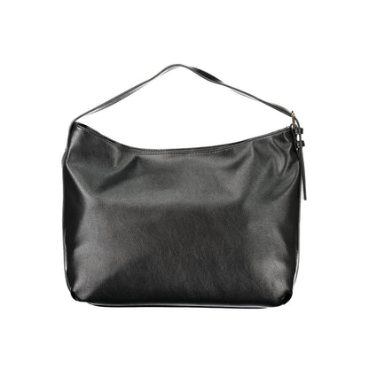 Mario Valentino Black Polyethylene Women Handbag with adjustable shoulder handle and luxury logo.