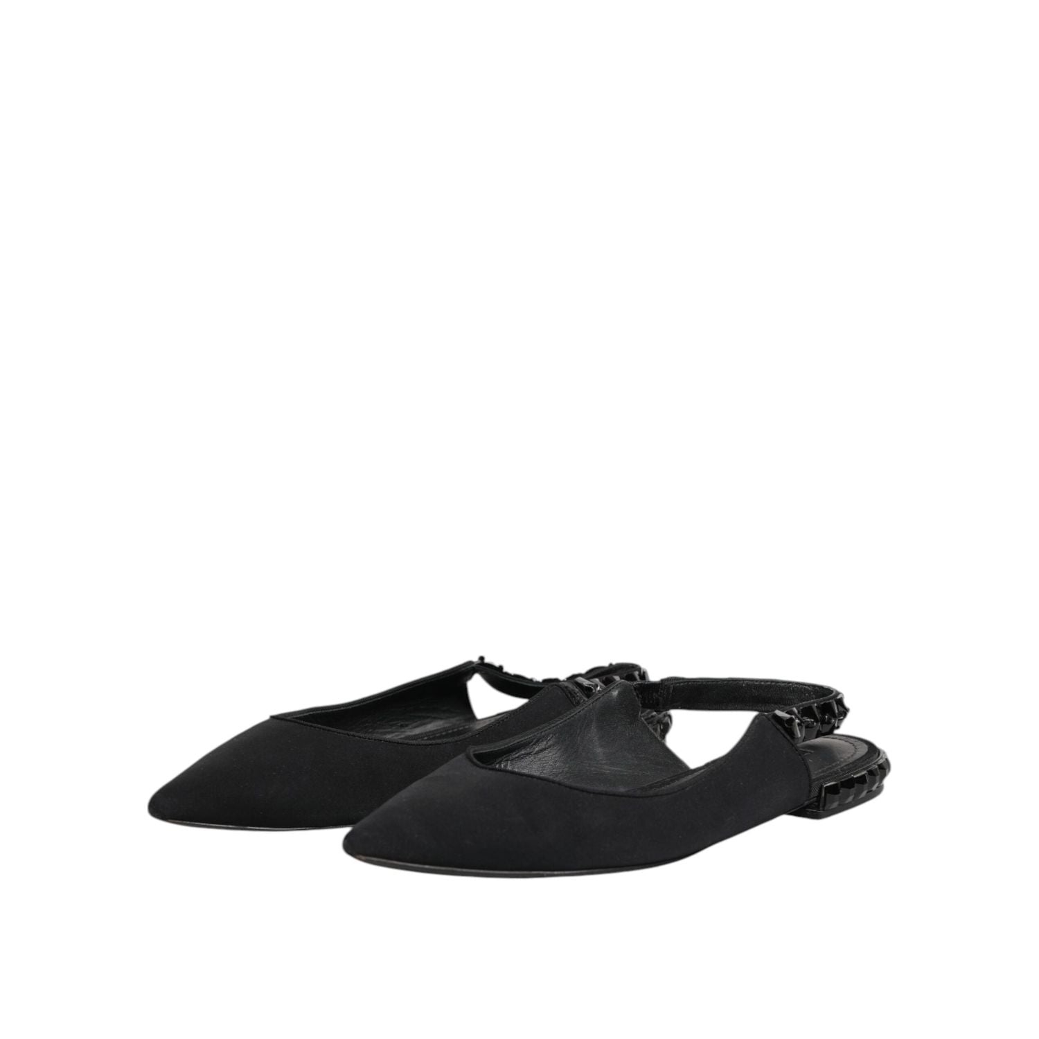 Dolce & Gabbana Black Crystal Charmeuse Slingback Shoes