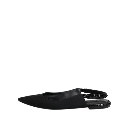 Dolce & Gabbana Black Crystal Charmeuse Slingback Shoes