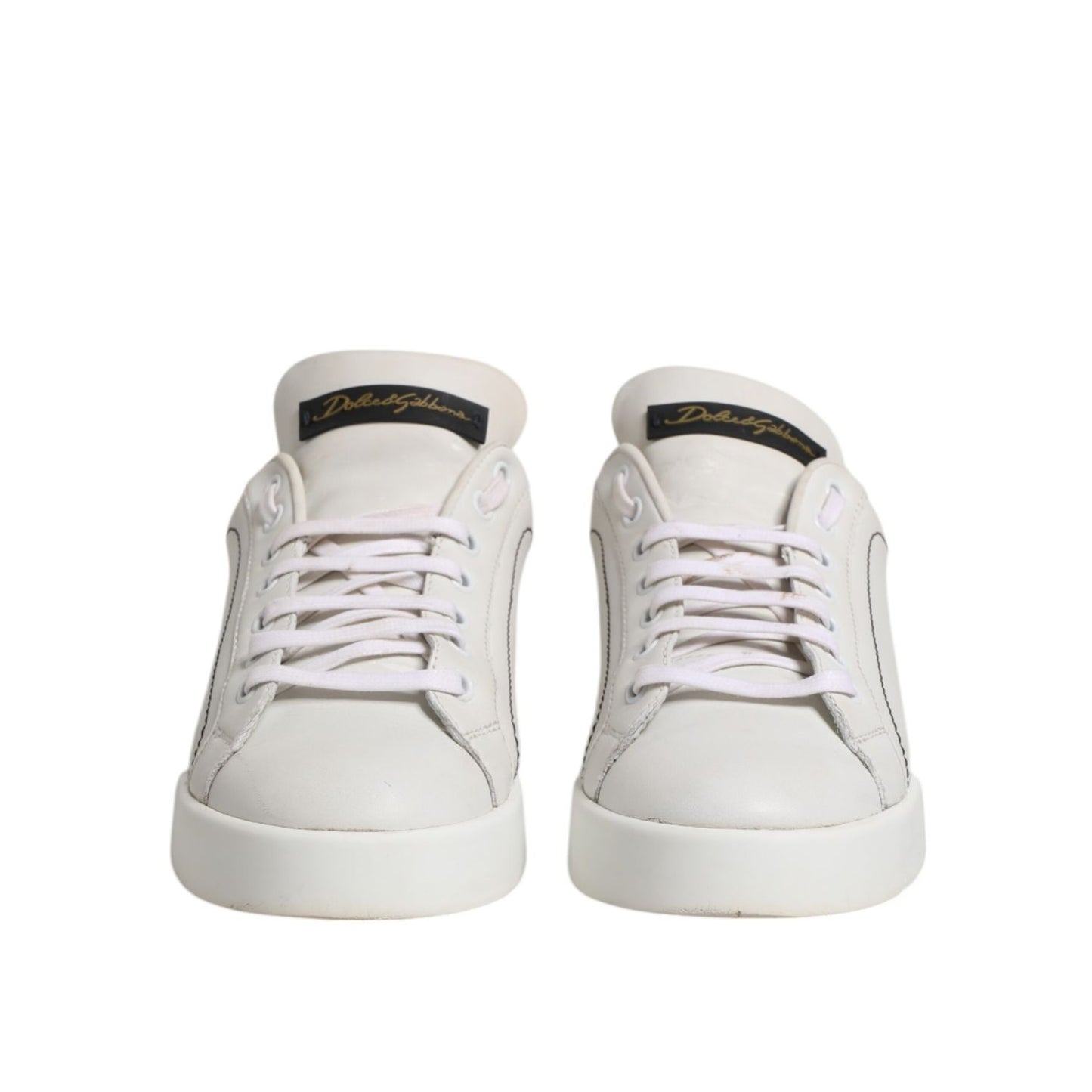 Dolce & Gabbana White Gold Leather Low Top Sneakers Shoes