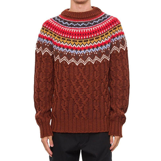 Moncler Grenoble Fair Isle Intarsia Cable-knit Wool Jumper MO-8845009387732-L