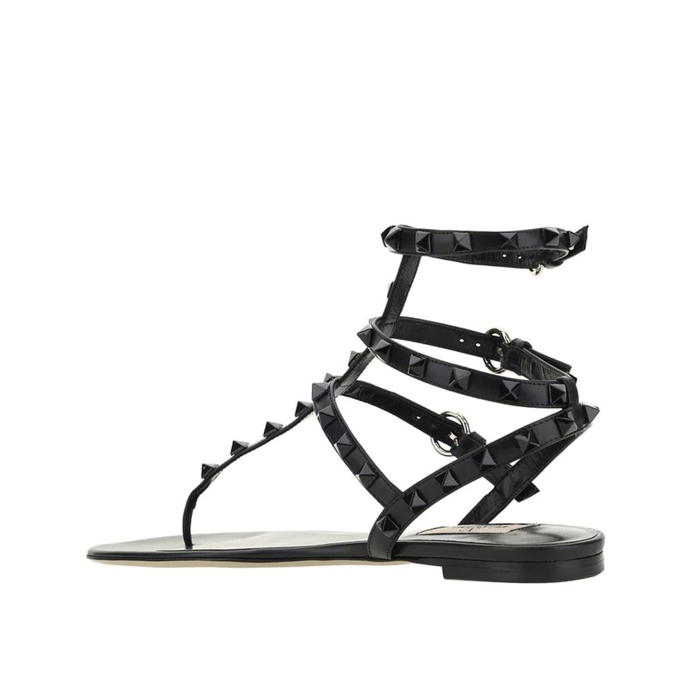 Valentino Garavani Black Calfskin Flat Sandals
