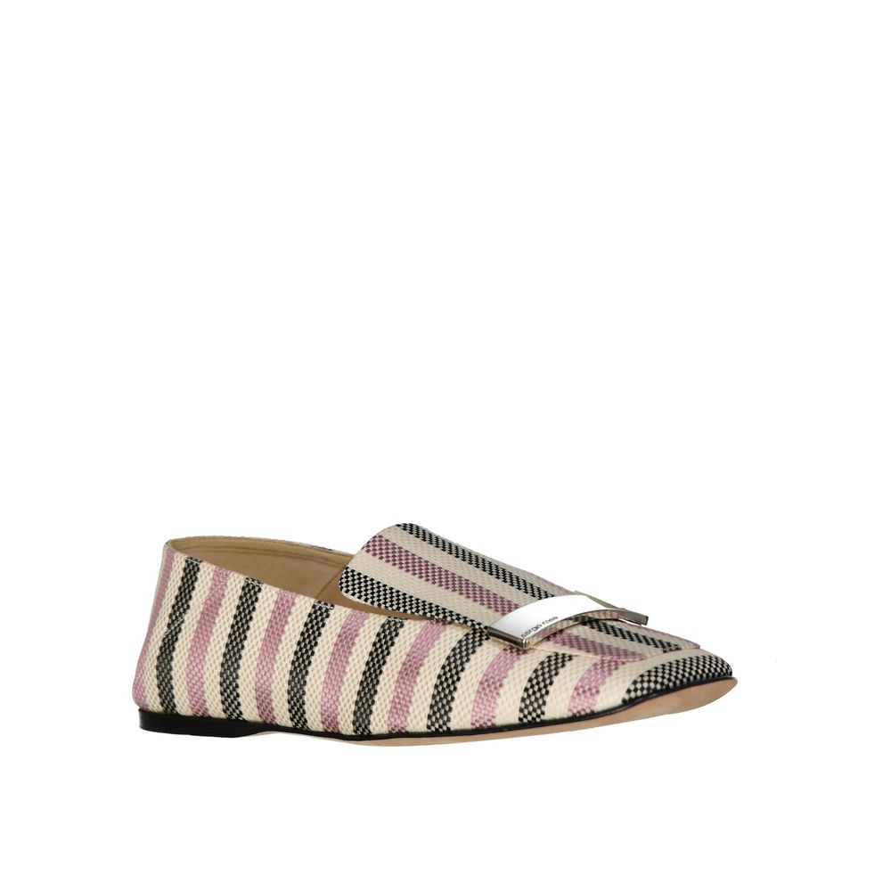 Sergio Rossi White Fabric Slip-On Loafers