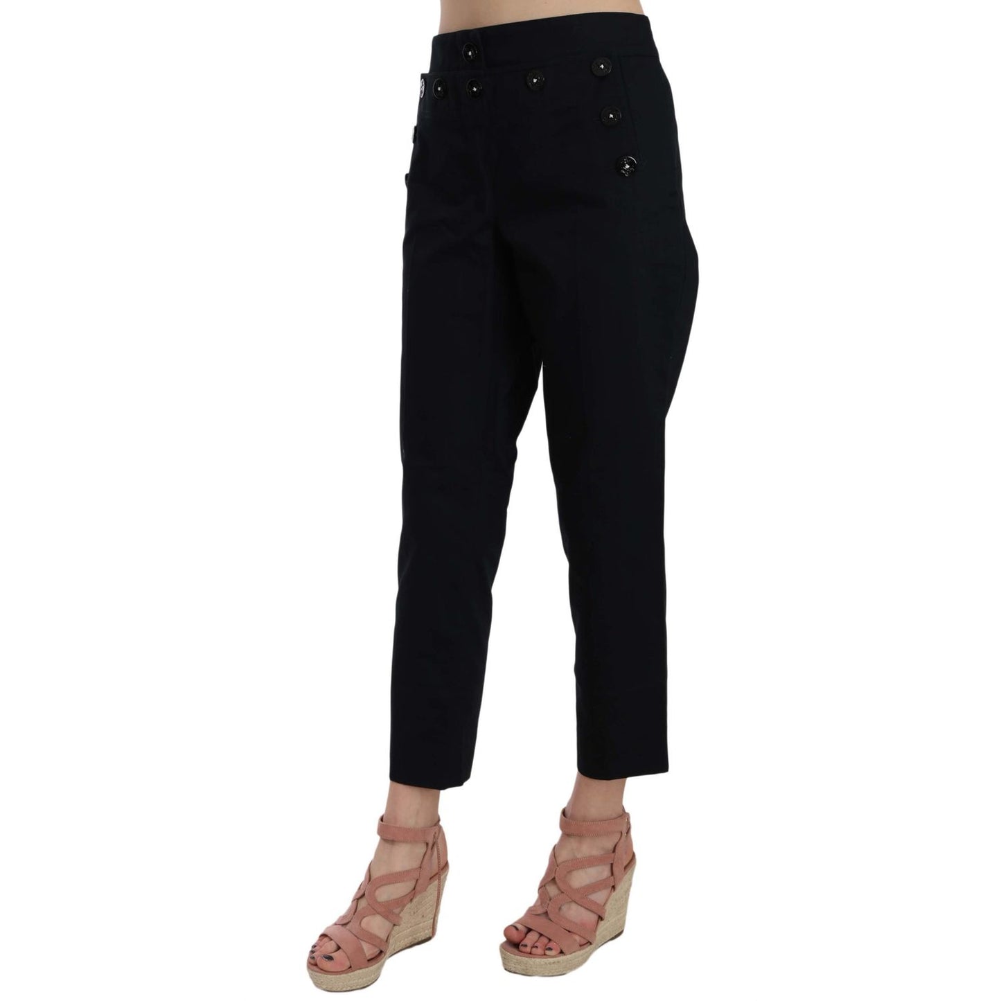 Dolce & Gabbana Black Cropped Front Button Embellished Pants Jeans & Pants